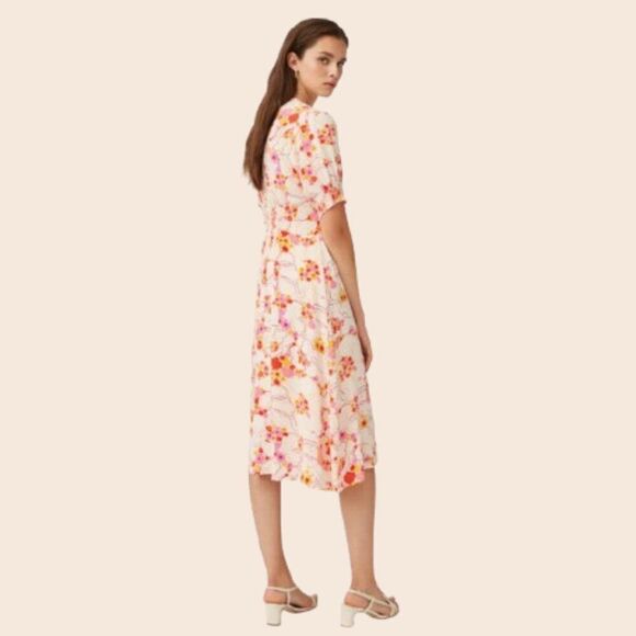 SUNCOO Paris Cream Orange & Pink Floral Clay Midi Dress size T3/ L - Picture 2 of 16